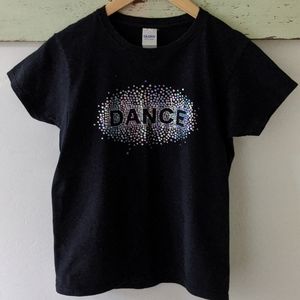 GILDAN I Iridescent Sparkle DANCE Graphic Black Short Sleeve T-shirt,  S